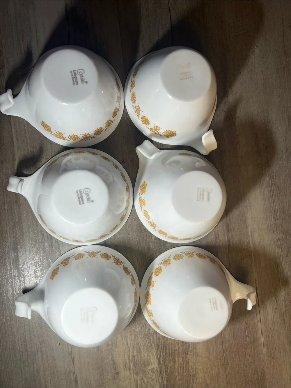 Corelle Tea Cups with Gold Butterfly- Stackable Set of 6